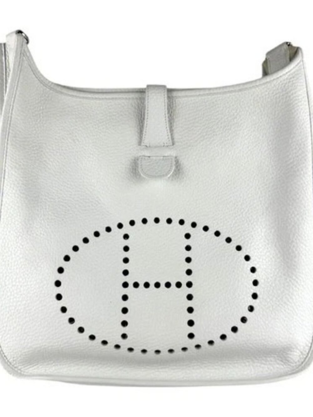 Auth HERMES Evelyne II GM Shoulder Bag White/Silver Taurillon Clemence - z9392